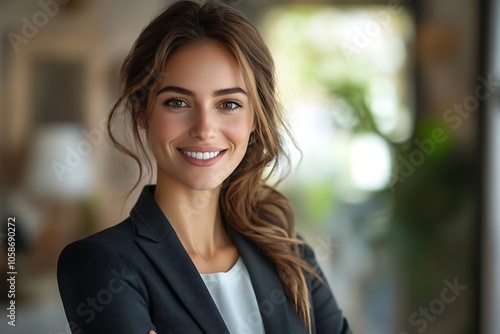 Confident Businesswoman in Black Blazer with Natural Makeup