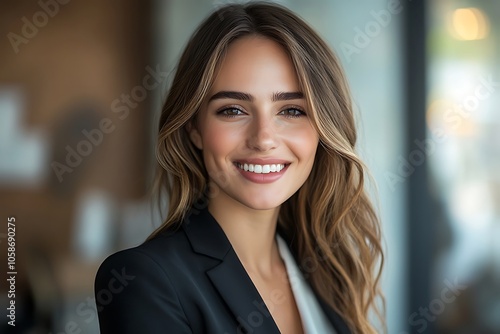 Confident Businesswoman in Black Blazer with Natural Makeup Smiling1