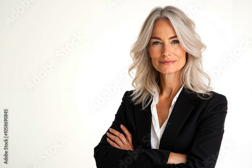 A woman with gray hair and a black blazer