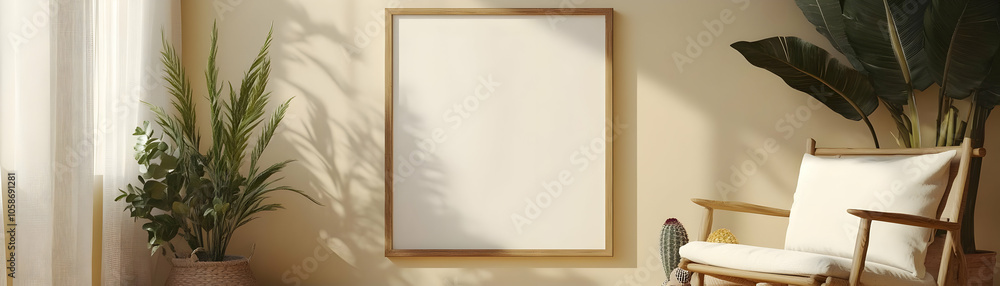 Illustration of Minimal Interior With Blank Frame Mockup Illustration of Minimal Interior With Blank Frame Mockup
