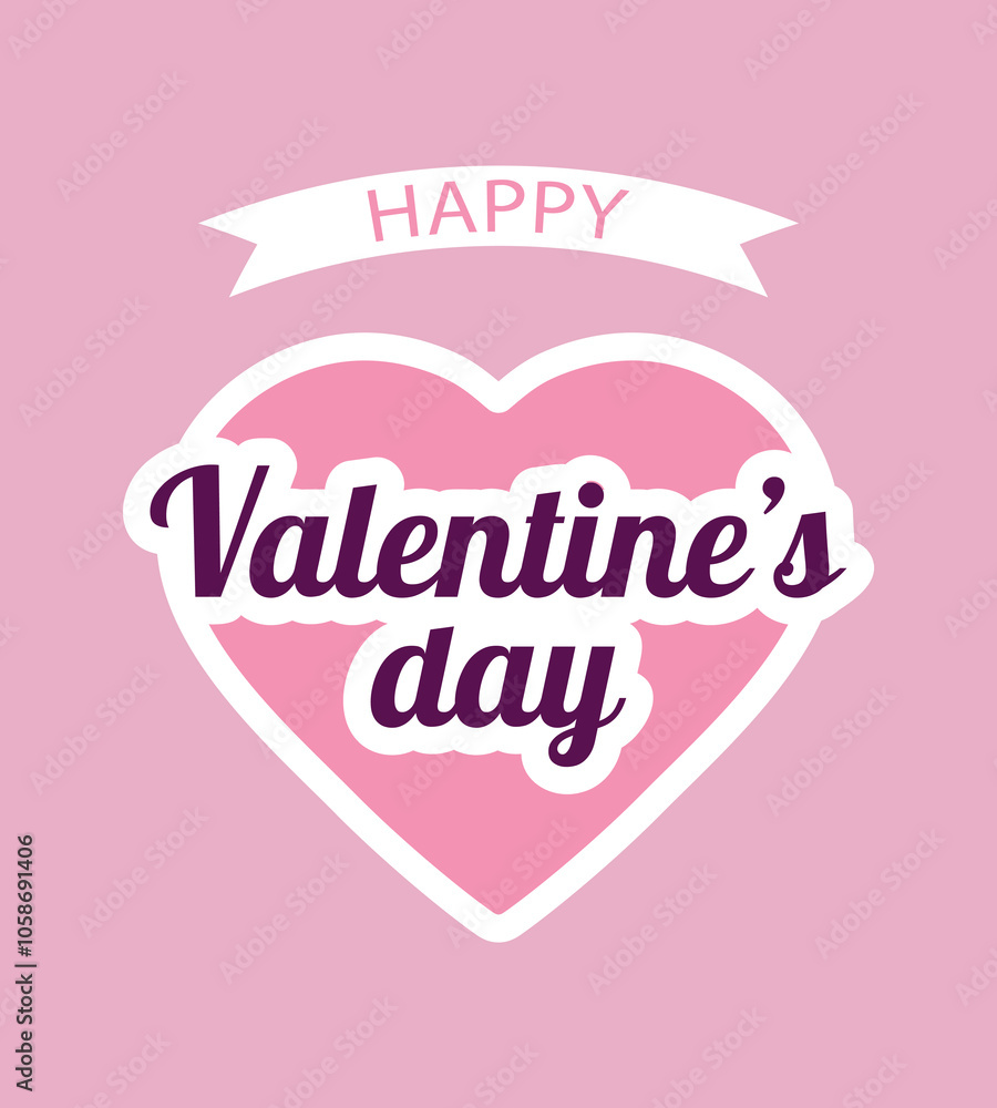 Text Happy Valentine's Day and heart shaped frame, design in pastel pink colors. Romantic design for greeting card or poster for Valentine's day. Text Happy Valentine's Day and heart shaped frame, design in pastel pink colors. Romantic design for greeting card or poster for Valentine's day.