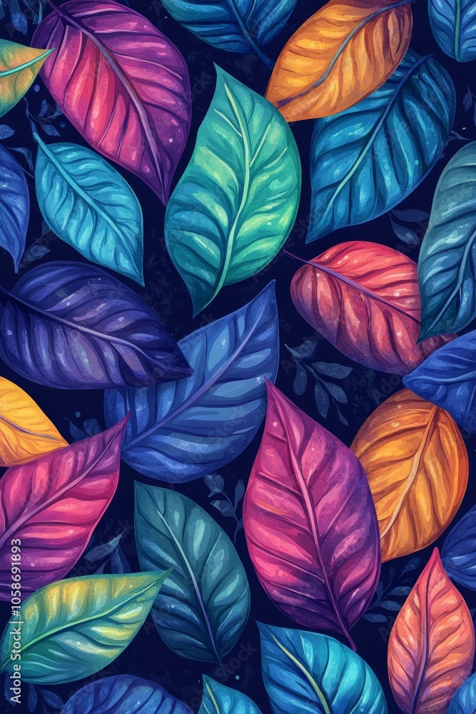 Vibrant Autumn Leaves Collection On Dark Background, Colorful Fall Foliage Pattern For Design Vibrant Autumn Leaves Collection On Dark Background, Colorful Fall Foliage Pattern For Design
