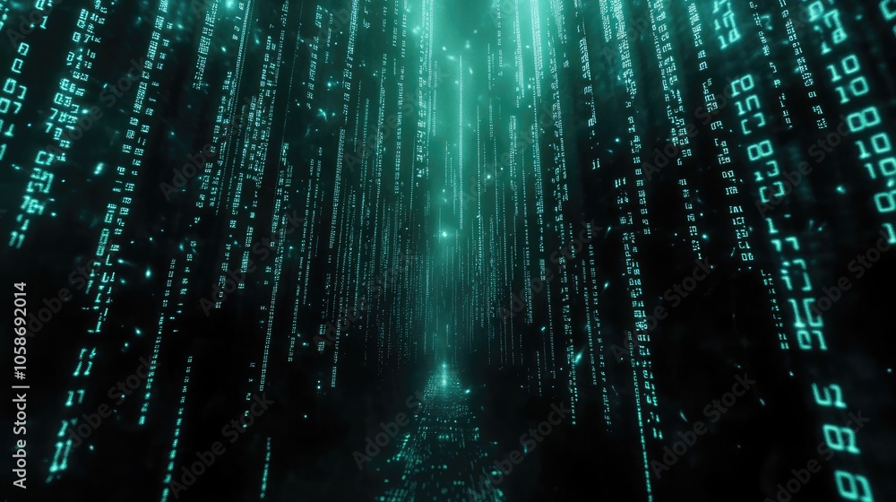 Abstract Digital Green Code Background with Glowing Lines Abstract Digital Green Code Background with Glowing Lines