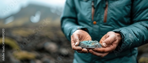 Geologist Examining Rock Sample in Nature photo