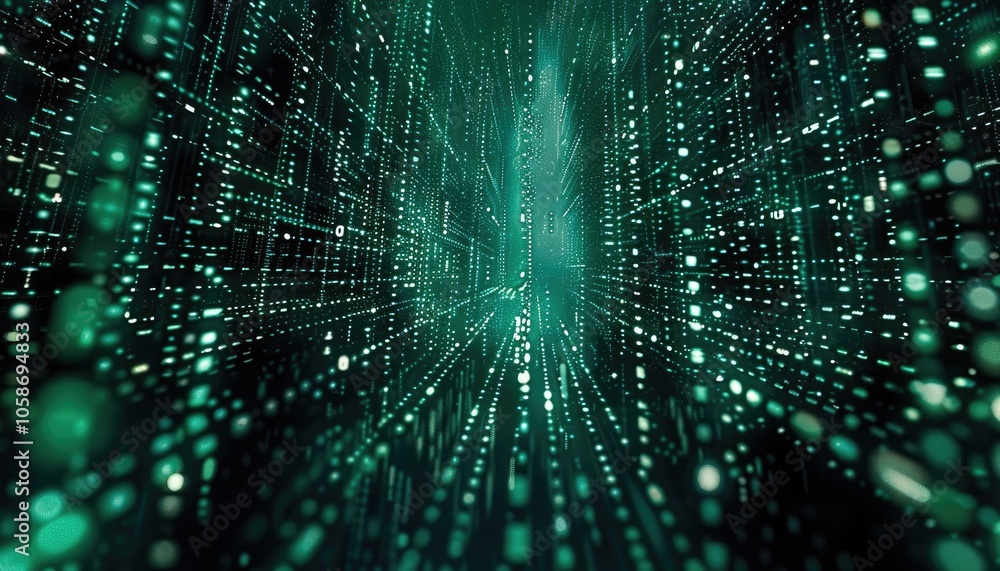 Abstract Green Digital Grid with Glowing Light Dots Abstract Green Digital Grid with Glowing Light Dots