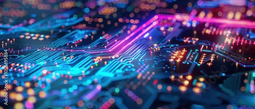 Detailed Shot of Colorful Printed Circuit Board Technology