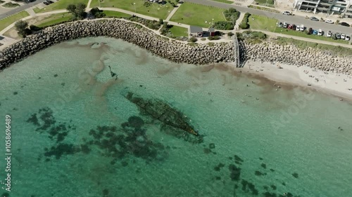 Aerial of Omeo Shipwreck in Perth, summer time photo