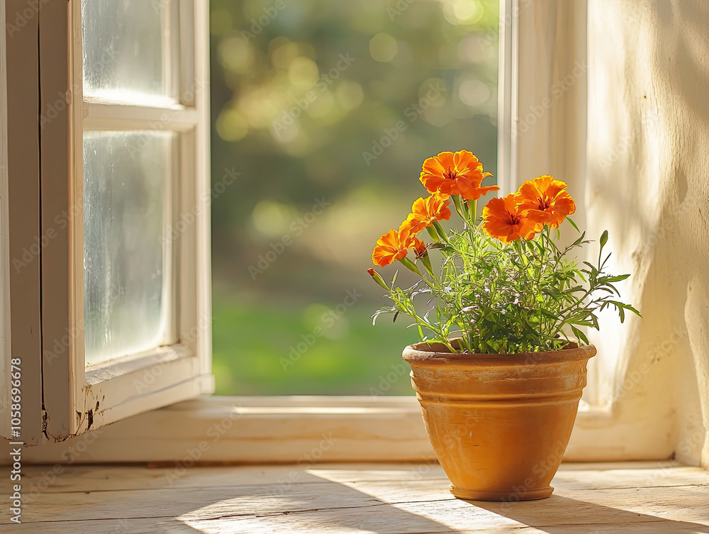Tiny Marigold Thriving in a Serene Shot Tiny Marigold Thriving in a Serene Shot