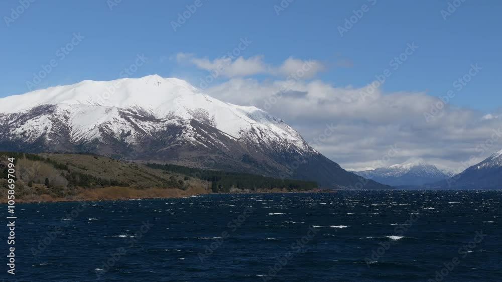 Drone flight over the beautiful Huechulafquen Lake in Patagonia, Argentina. Drone flight over the beautiful Huechulafquen Lake in Patagonia, Argentina.