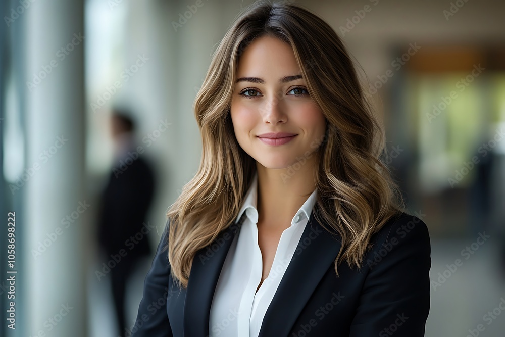 Confident Businesswoman in Modern Office Setting. Confident Businesswoman in Modern Office Setting.