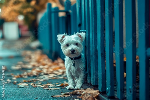 West Highland White Terrier adult dog, sleek with white coat, standing confidently, loyal and energetic expression photo