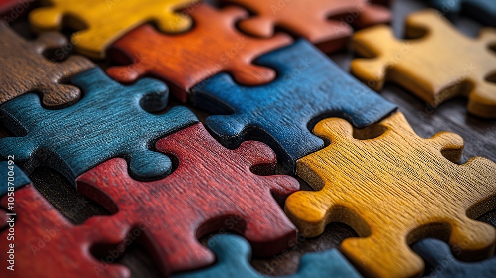 Colorful puzzle pieces connected, representing the blending of ideas in creative thinking and problem-solving Colorful puzzle pieces connected, representing the blending of ideas in creative thinking and problem-solving