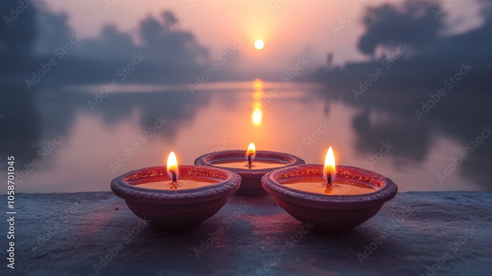 Illuminated Devotion: Ganges Riverbanks Aglow with Diwali Oil Lamps in India.Concept of spirituality, tradition, cultural heritage, religious celebration, community gathering, peace, hope. Illuminated Devotion: Ganges Riverbanks Aglow with Diwali Oil Lamps in India.Concept of spirituality, tradition, cultural heritage, religious celebration, community gathering, peace, hope.