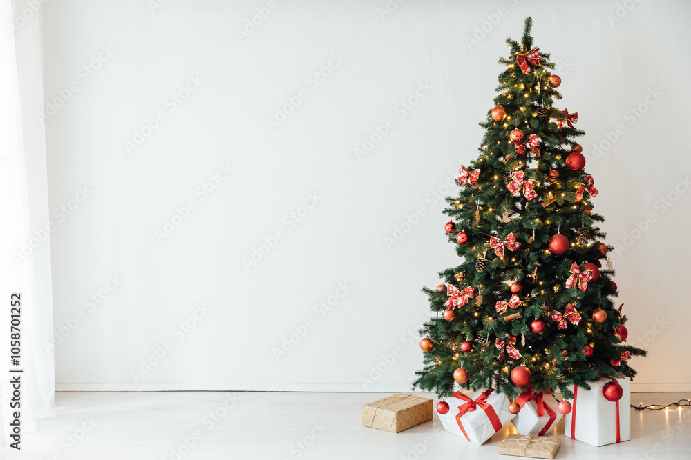 Christmas Tree with Gifts Decorated for New Year Holiday Christmas Tree with Gifts Decorated for New Year Holiday