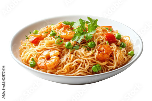 Fried vermicelli noodles, PNG isolated on transparent background, white background.