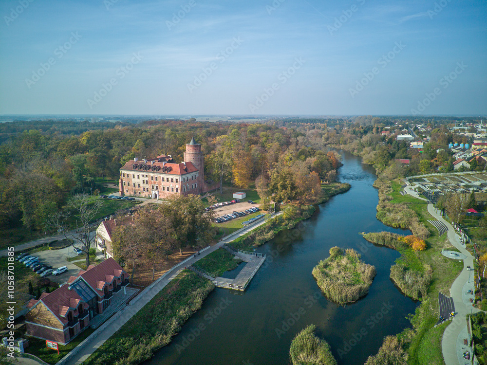 The city of Uniejow seen from above, Poland.