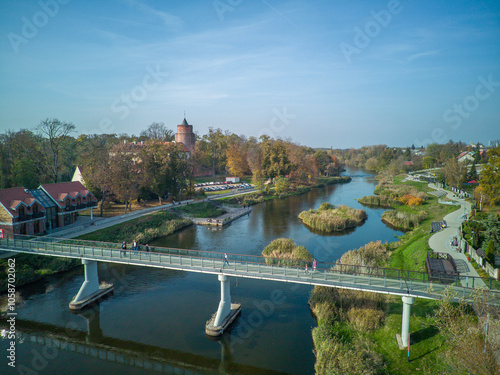 The city of Uniejow seen from above, Poland.