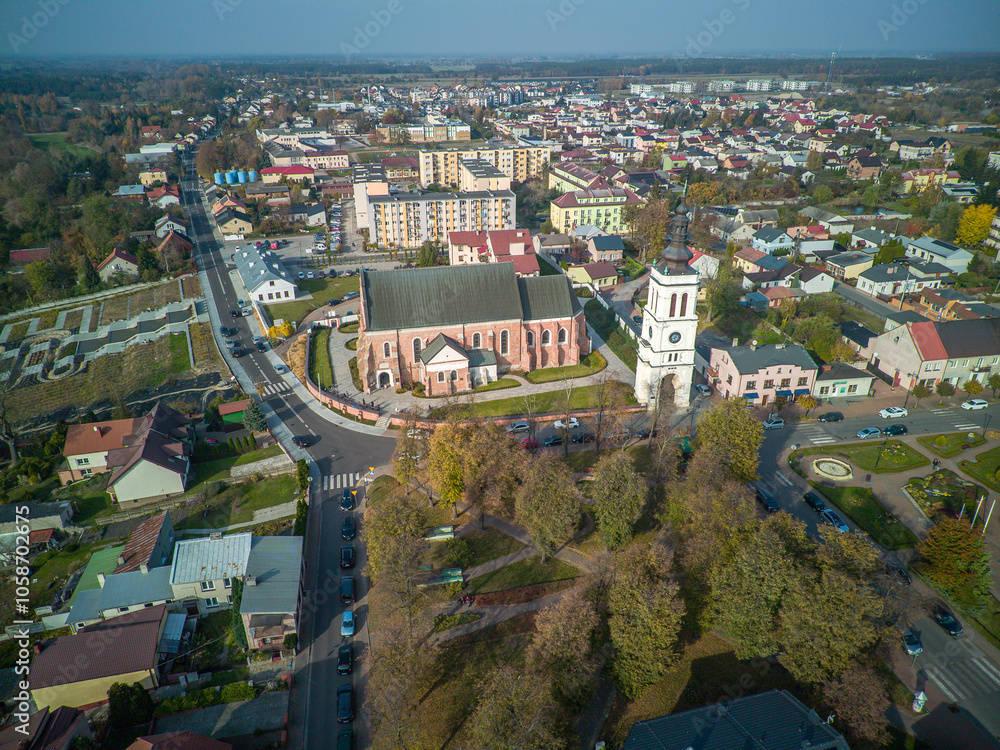 The city of Uniejow seen from above, Poland.