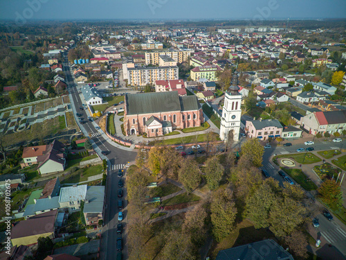 Obraz na płótnie The city of Uniejow seen from above, Poland. w salonie