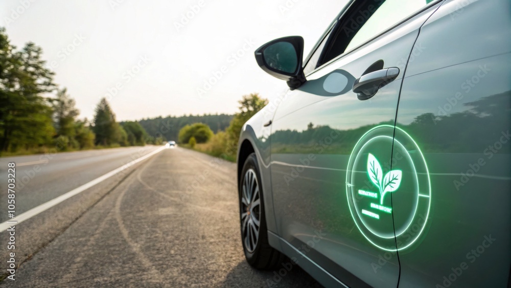 Naklejka premium Eco-friendly car with a plant logo on the side.