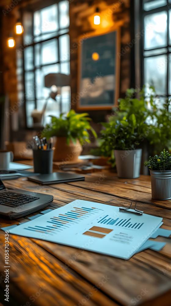 Blurred Photo of Office Desk with Charts and Laptop, Workspace Design Inspiration Blurred Photo of Office Desk with Charts and Laptop, Workspace Design Inspiration