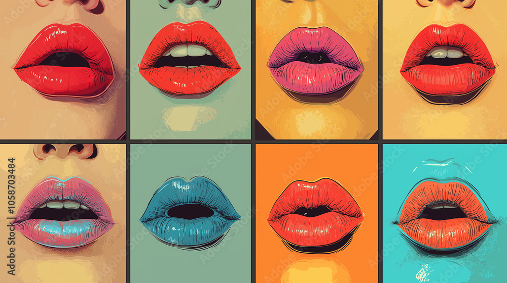 Set of lips with different applied lipsticks, closeup Set of lips with different applied lipsticks, closeup