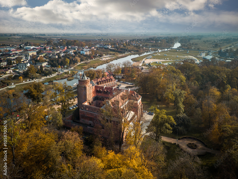 The city of Uniejow seen from above, Poland.