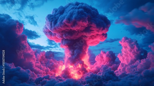 Fire and Fury:atomic bomb mshroom cloud apocalypse,destructive power of nuclear weapons.Concepts of Nuclear war, destruction, power, danger, apocalypse, Military defense, nuclear energy photo