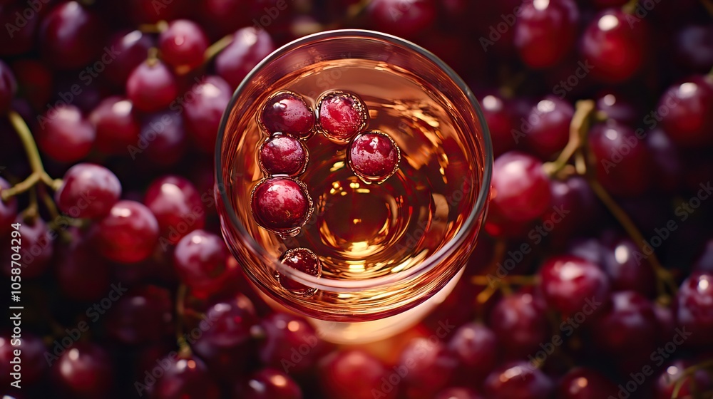 top-view of wine glass surrounded by red grapes on dark background, creating luxurious mood top-view of wine glass surrounded by red grapes on dark background, creating luxurious mood