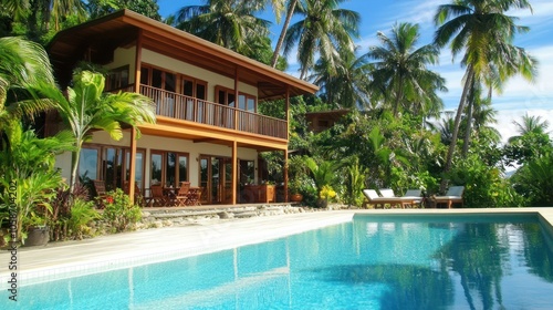 Wallpaper Mural A luxurious villa with a private pool and lush tropical foliage, offering a serene escape. Torontodigital.ca