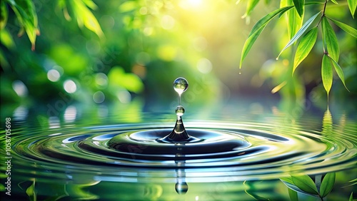 Wallpaper Mural Serene Raindrop Ripples on Tranquil Water Surface Surrounded by Lush Greenery and Misty Atmosphere Torontodigital.ca