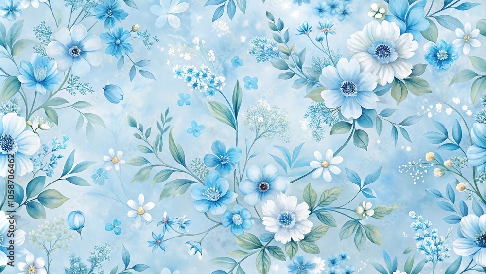 Soothing blue floral wallpaper with delicate flowers in shades of light blue and white, gentle design, peaceful ambiance, decorative element, blue floral wallpaper Soothing blue floral wallpaper with delicate flowers in shades of light blue and white, gentle design, peaceful ambiance, decorative element, blue floral wallpaper