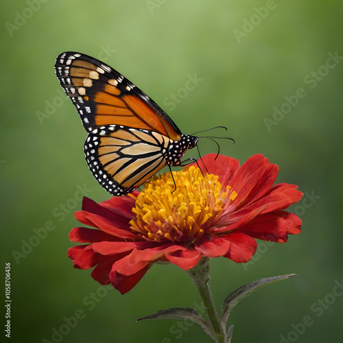 A vivid monarch butterfly resting on a bright