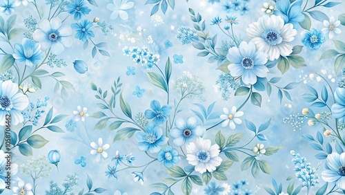 Soothing blue floral wallpaper with delicate flowers in shades of light blue and white, gentle design, peaceful ambiance, decorative element, blue floral wallpaper