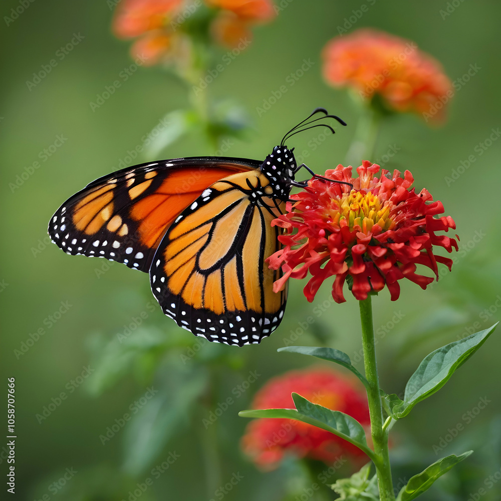 Fototapeta premium A vivid monarch butterfly resting on a bright