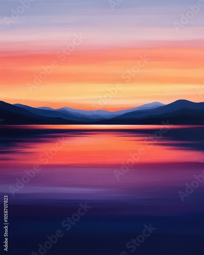 Serene dawn at a vast lake, reflecting mesmerizing colors in perfect harmony with nature.