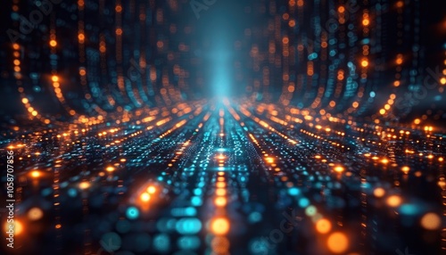 Wallpaper Mural Abstract Digital Landscape with Orange and Blue Bokeh Lights Torontodigital.ca