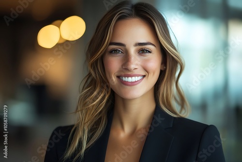 Confident Businesswoman with Blonde Highlights Smiling Candid Portrait