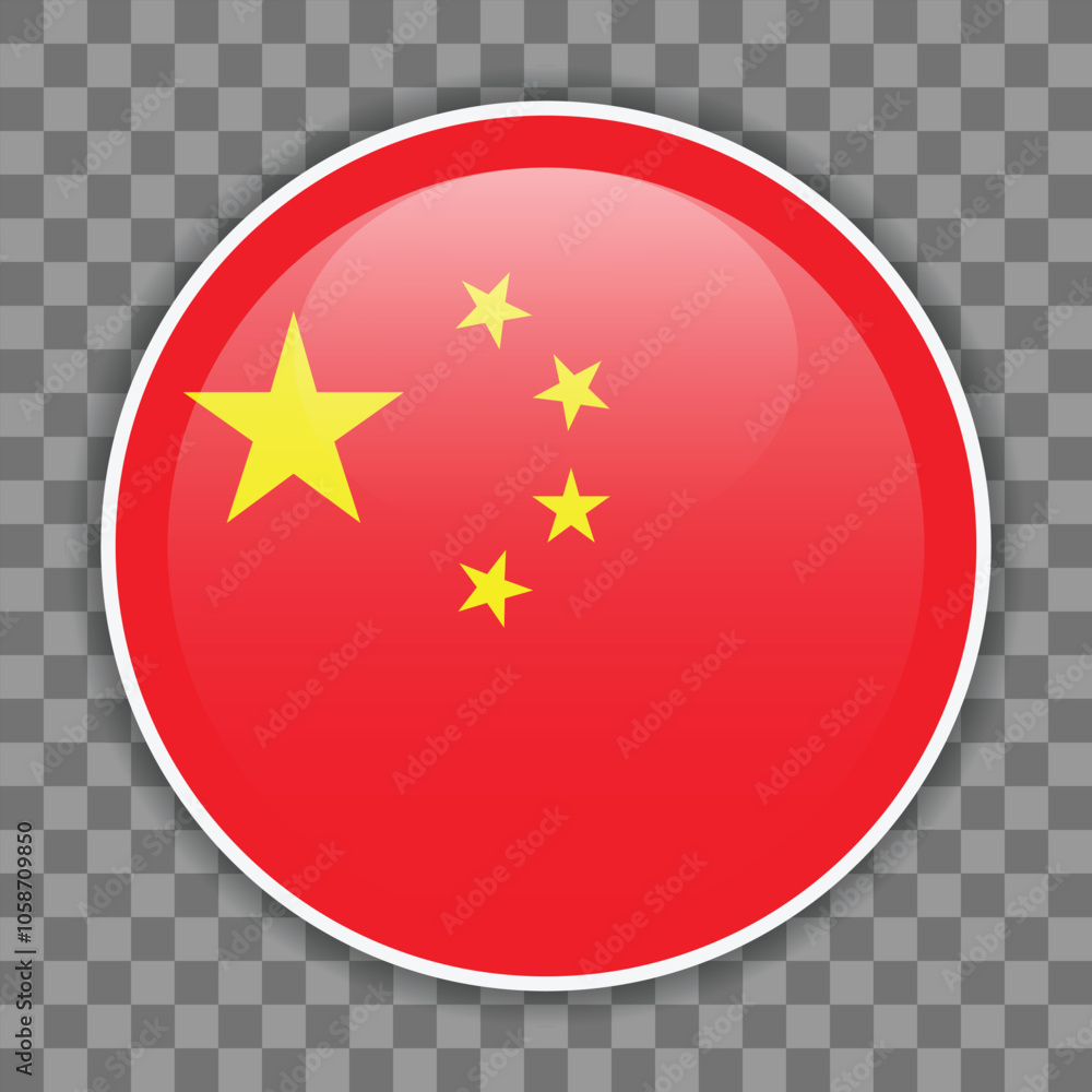 Glossy round flag of China on checkered background. Icon for mobile apps, UI or web design Glossy round flag of China on checkered background. Icon for mobile apps, UI or web design