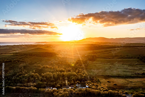 Aerial view of beautiful sunset above Tonregee between Dunkineely and Inver in County Donegal, Republic of Ireland. photo