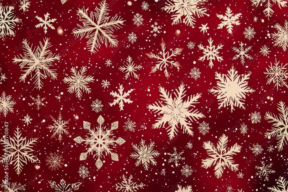 Elegant red background with scattered white snowflakes, creating a festive pattern perfect for Christmas cards, wallpaper, or fabric printing, evoking the magic of winter in deep burgundy tones. Elegant red background with scattered white snowflakes, creating a festive pattern perfect for Christmas cards, wallpaper, or fabric printing, evoking the magic of winter in deep burgundy tones.