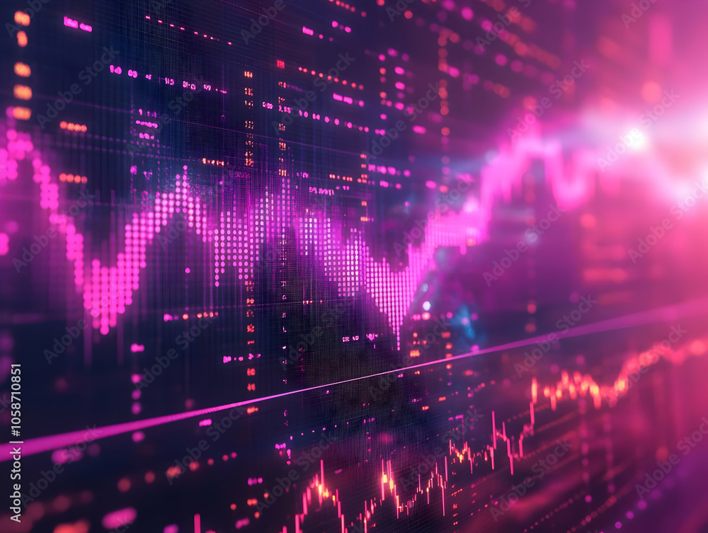 Abstract Background - Financial Charts With Purple Glowing Graphs, Lines, Numbers Abstract Background - Financial Charts With Purple Glowing Graphs, Lines, Numbers
