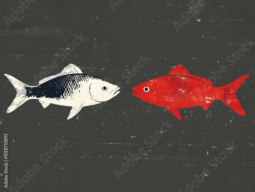 Black and Red Fish Illustration on Dark Background photo