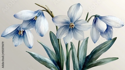 Fototapeta Naklejka Na Ścianę i Meble -  watercolor snowdrop flower isolated on transparent background adds delicate and fresh element for spring greeting cards or wedding invitations