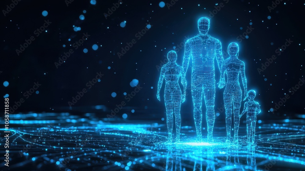 Abstract Hologram of Family in a Protective Space Abstract Hologram of Family in a Protective Space