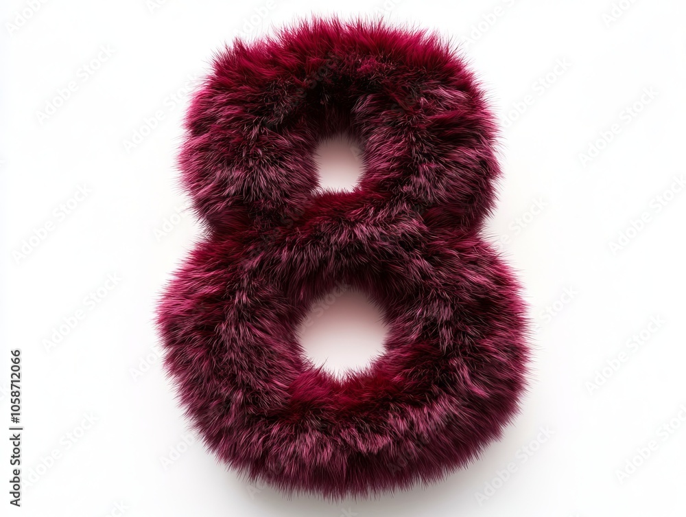 A number eight made of red fur on a white background A number eight made of red fur on a white background
