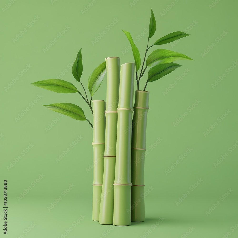 Obraz premium Minimalist Bamboo Arrangement on Green Background