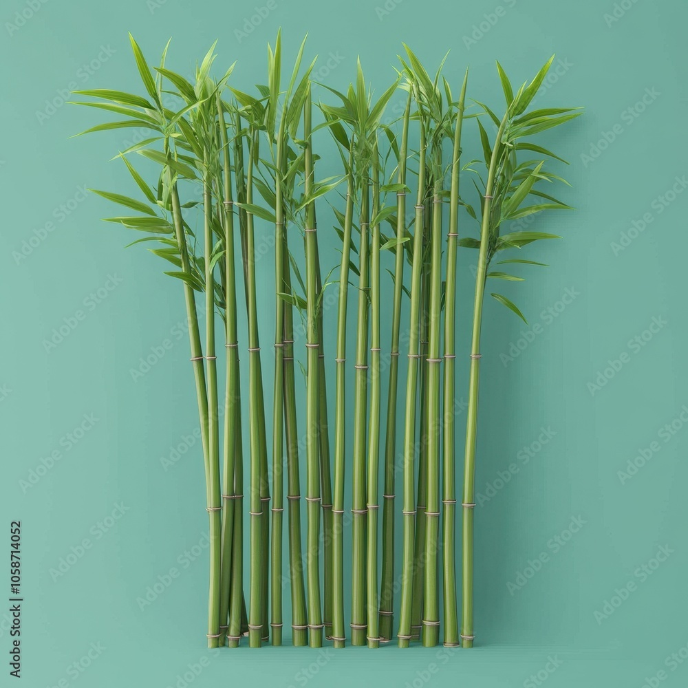 Obraz premium Serene Green Bamboo Stalks on Mint Background