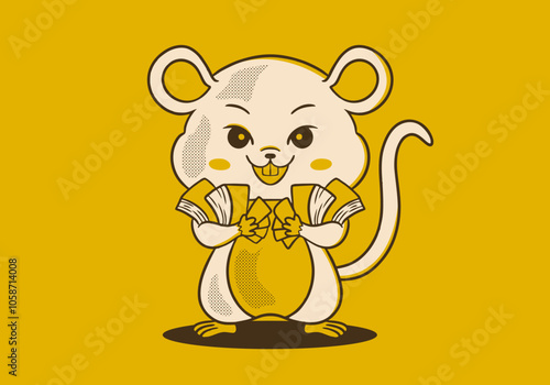 Rat mascot character holding a lot of money