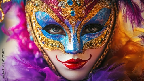 Wallpaper Mural A close-up of a vibrant, ornate masquerade mask with colorful feathers. Torontodigital.ca